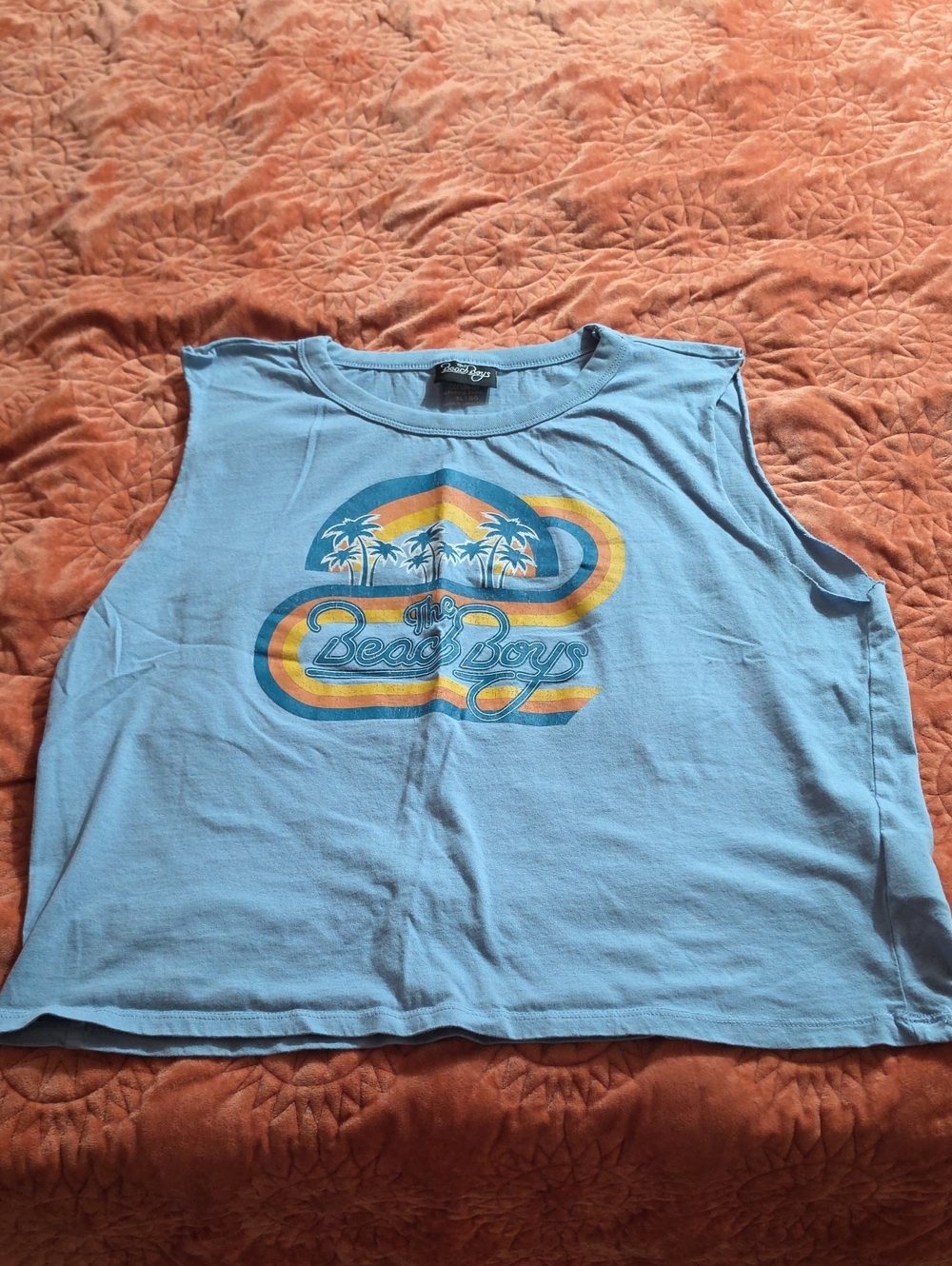Cotton On Light Blue Beach Boys Graphic Crop Tank